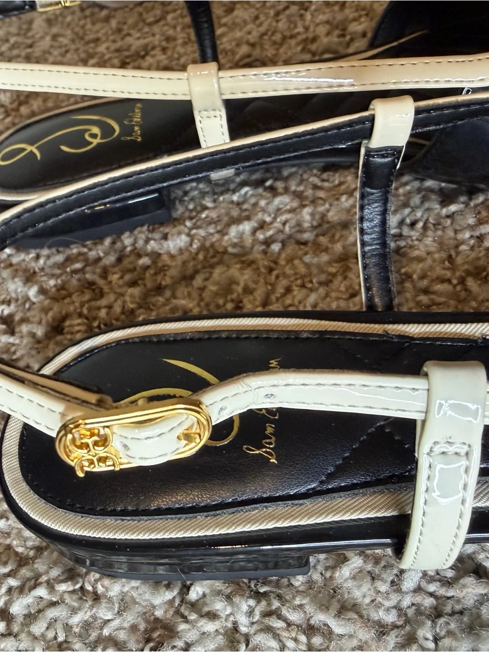 NWOT Sam Edelman Black Patent Slingback Flats with Cream Trim